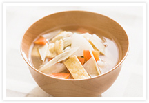 With slightly cooled miso soup or other soups